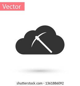 Grey Cryptocurrency cloud mining icon isolated on white background. Cloud with pickaxe, bitcoin, altcoins, digital money market, cryptocoin wallet. Vector Illustration