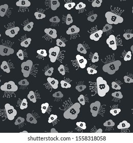 Grey Cryptocurrency cloud mining icon isolated seamless pattern on black background. Blockchain technology, bitcoin, digital money market, cryptocoin wallet.  Vector Illustration