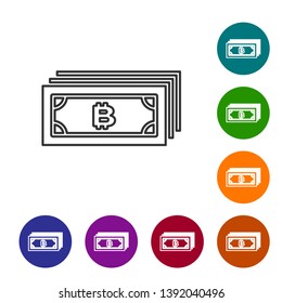 Grey Cryptocurrency concept bitcoin in circle with microchip circuit line icon on white background. Blockchain technology, digital money market. Set icon in color circle buttons. Vector Illustration