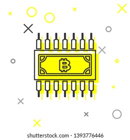 Grey Cryptocurrency concept bitcoin in circle with microchip circuit line icon isolated on white background. Blockchain technology, digital money market. Vector Illustration