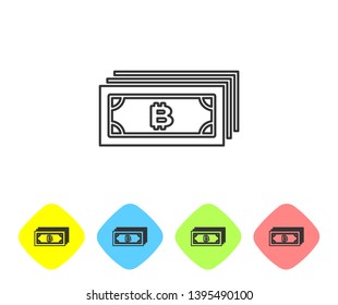 Grey Cryptocurrency concept bitcoin in circle with microchip circuit line icon on white background. Blockchain technology, digital money market. Set icon in color rhombus buttons. Vector Illustration