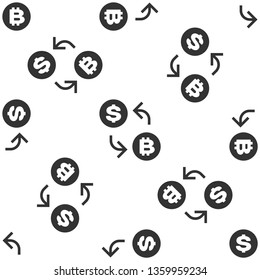 Grey Cryptocurrency exchange icon isolated seamless pattern on white background. Bitcoin to dollar exchange icon. Cryptocurrency technology, mobile banking. Vector Illustration