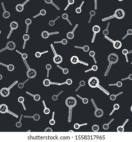Grey Cryptocurrency key icon isolated seamless pattern on black background. Concept of cyber security or private key, digital key with technology interface.  Vector Illustration