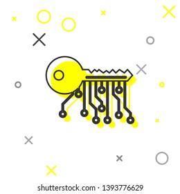 Grey Cryptocurrency key line icon isolated on white background. Concept of cyber security or private key, digital key with technology interface. Vector Illustration