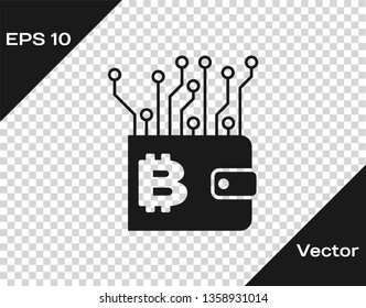 Grey Cryptocurrency wallet icon isolated on transparent background. Wallet and bitcoin sign. Mining concept. Money, payment, cash, pay icon. Vector Illustration