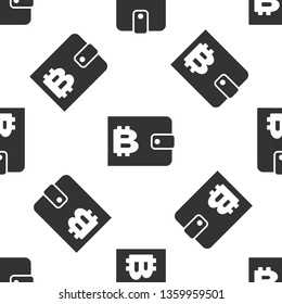 Grey Cryptocurrency wallet icon isolated seamless pattern on white background. Wallet and bitcoin sign. Mining concept. Money, payment, cash, pay icon. Vector Illustration