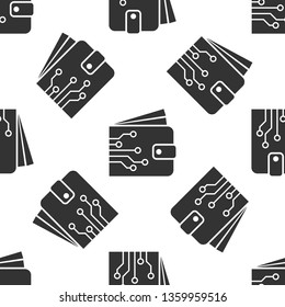 Grey Cryptocurrency wallet icon isolated seamless pattern on white background. Wallet and bitcoin sign. Mining concept. Money, payment, cash, pay icon. Vector Illustration