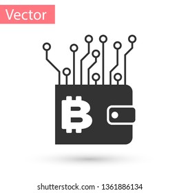 Grey Cryptocurrency wallet icon isolated on white background. Wallet and bitcoin sign. Mining concept. Money, payment, cash, pay icon. Vector Illustration Grey Cryptocurrency wallet icon isolated on white background. Wallet and bitcoin sign. Mining concept. Money, payment, cash, pay icon. Vector Illustration