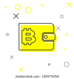 Grey Cryptocurrency wallet line icon isolated on white background. Wallet and bitcoin sign. Mining concept. Money, payment, cash, pay icon. Vector Illustration