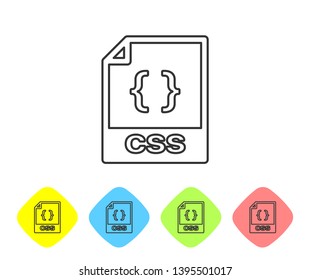 Grey CSS file document icon. Download css button line icon isolated on white background. CSS file symbol. Set icon in color rhombus buttons. Vector Illustration