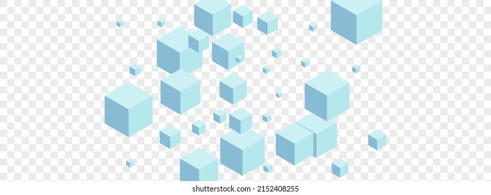 Grey Cube Background Transparent Vector. Cubic Minimal Design. White Block Paper Template. Group Card. Blue Isolated Square.