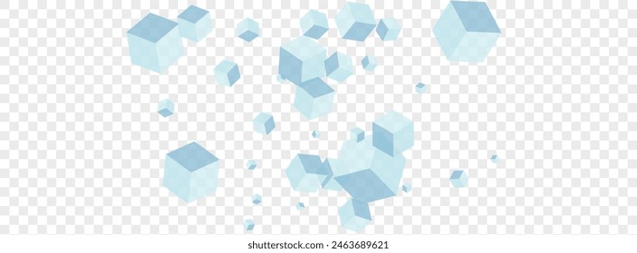 Grey Cube Background Transparent Vector. Geometric Minecraft Card. Monochrome Cubic Set Design. Geometry Illustration. Gray Explosion Polygon.