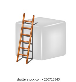Grey cube and wooden ladder