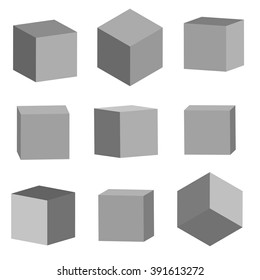 Grey cubes 3d in different positions