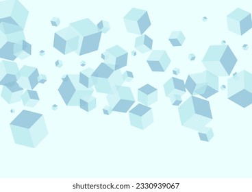 Grey Cubic Background Blue Vector. Block Futuristic Texture. Sky Blue Geometric Modern Template. Brick Illustration. White Geometry Cube.