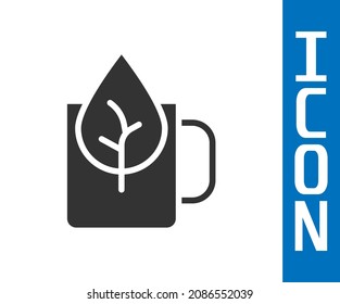 Grey Cup of tea with leaf icon isolated on white background. Sweet natural food.  Vector