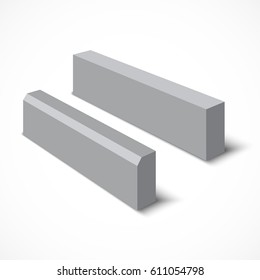 Grey curbstone on white background. Vector illustration.