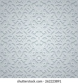 Grey curly ornament, vector seamless pattern in neutral color
