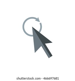 Grey cursor clicks on update icon in flat style isolated on white background. Computer and internet symbol