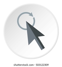 Grey cursor clicks on update icon. Flat illustration of grey cursor clicks on update vector icon for web