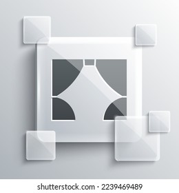 Grey Curtain icon isolated on grey background. For theater or opera scene backdrop, concert grand opening or cinema premiere. Square glass panels. Vector Illustration