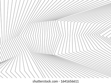 Grey curved refracted 3d geometric lines tech background. Abstract light monochrome minimal vector design