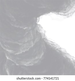 grey curved watercolor cloud pattern with white rimmed areas on white background, vector illustration