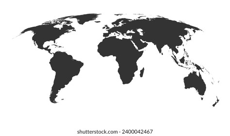 Grey curved World map contours on white background. Made for world news and articles. Vector illustration.
