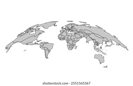 Curva cinza Contornos do mapa do mundo em branco background.for layouts de site, background, Viagens em todo o mundo, geografia da terra, político, relatórios.