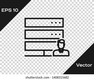 Grey Customer care server icon isolated on transparent background. Tech support concept with male operator. Call center sign. Vector Illustration