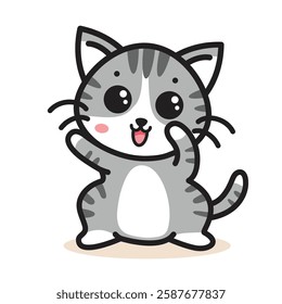 Grey cute cat cartoon vector illustration. anime cartoon character