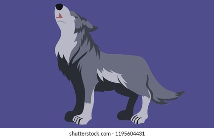 Grey cute howling wolf vector art with purple indigo background