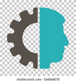 Grey And Cyan Android Head interface toolbar pictogram. Vector pictograph style is a flat bicolor symbol on chess transparent background.