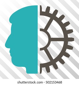 Grey And Cyan Android Head toolbar icon. Vector pictograph style is a flat bicolor symbol on diagonal hatch transparent background.