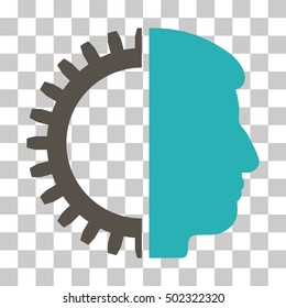 Grey And Cyan Android Head toolbar pictogram. Vector pictogram style is a flat bicolor symbol on chess transparent background.