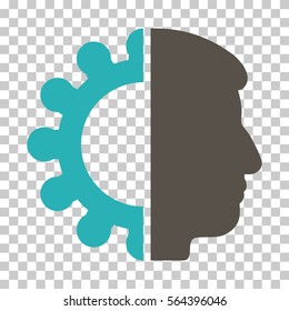 Grey And Cyan Android Head toolbar pictogram. Vector pictogram style is a flat bicolor symbol on chess transparent background.