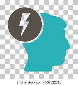 Grey And Cyan Brain Electricity interface toolbar icon. Vector pictogram style is a flat bicolor symbol on chess transparent background.