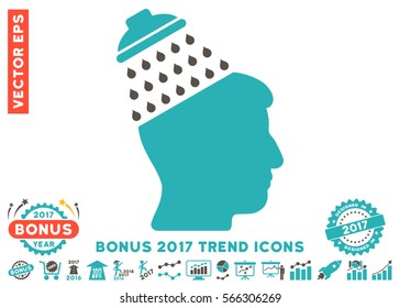 Grey And Cyan Brain Shower icon with bonus 2017 year trend pictograms. Vector illustration style is flat iconic bicolor symbols, white background.