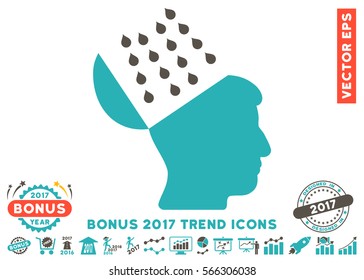 Grey And Cyan Brain Shower pictogram with bonus 2017 year trend design elements. Vector illustration style is flat iconic bicolor symbols, white background.