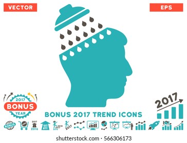 Grey And Cyan Brain Shower pictograph with bonus 2017 trend images. Vector illustration style is flat iconic bicolor symbols, white background.