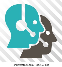 Grey And Cyan Call Center Operators interface toolbar pictogram. Vector pictograph style is a flat bicolor symbol on diagonal hatch transparent background.