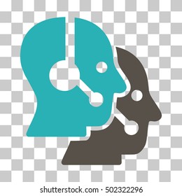 Grey And Cyan Call Center Operators interface toolbar pictogram. Vector pictograph style is a flat bicolor symbol on chess transparent background.