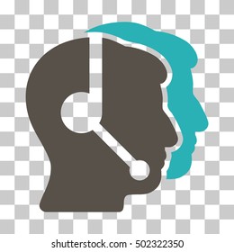 Grey And Cyan Call Center Operators toolbar pictogram. Vector pictograph style is a flat bicolor symbol on chess transparent background.