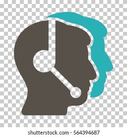 Grey And Cyan Call Center Operators interface pictogram. Vector pictogram style is a flat bicolor symbol on chess transparent background.
