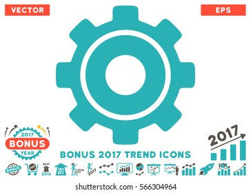 Grey And Cyan Cog pictogram with bonus 2017 trend icon set. Vector illustration style is flat iconic bicolor symbols, white background.