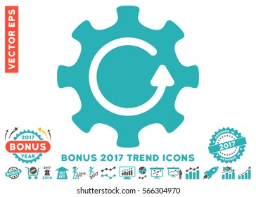 Grey And Cyan Cog Rotation Direction icon with bonus 2017 year trend icon set. Vector illustration style is flat iconic bicolor symbols, white background.