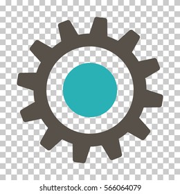 Grey And Cyan Cogwheel interface toolbar pictogram. Vector pictograph style is a flat bicolor symbol on chess transparent background.
