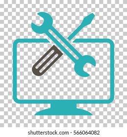 Grey And Cyan Computer Tools interface pictogram. Vector pictograph style is a flat bicolor symbol on chess transparent background.