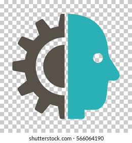 Grey And Cyan Cyborg Head interface toolbar pictogram. Vector pictograph style is a flat bicolor symbol on chess transparent background.