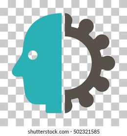 Grey And Cyan Cyborg Head toolbar icon. Vector pictograph style is a flat bicolor symbol on chess transparent background.
